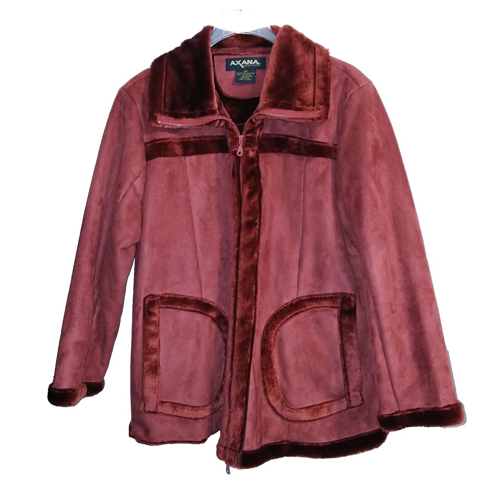 Axana NY Faux Suede & Fur Women Zip Up Jacket Coat 3X Sienna Rust Winter Cozy